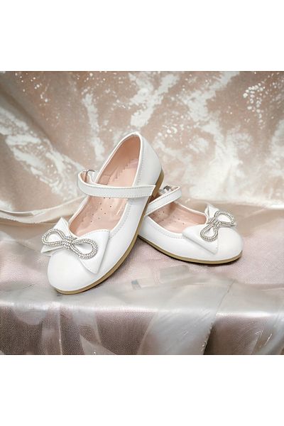 PATİK BEBE Balerini eleganti ortopedici mat albi cu pietre pentru fete