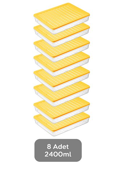 Meleni Home 8-Piece Yellow Storage Container - Microwave and Food Compatible, 2400 ml