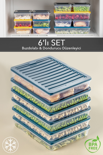 Meleni Home 6-Piece Microwave Compatible Food Storage Set - Petrol 6 X 2400 ml