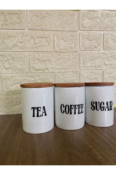 devigo 800ml Capacity 3-Piece Bamboo Tea/Coffee/Sugar Jar Set