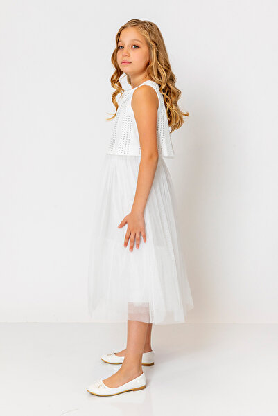 incity Girl's Sleeveless Diamond Tulle Evening Dress