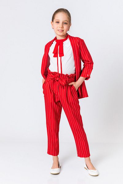 incity Girl's Ribbon Belted Striped Straight Leg Trousers