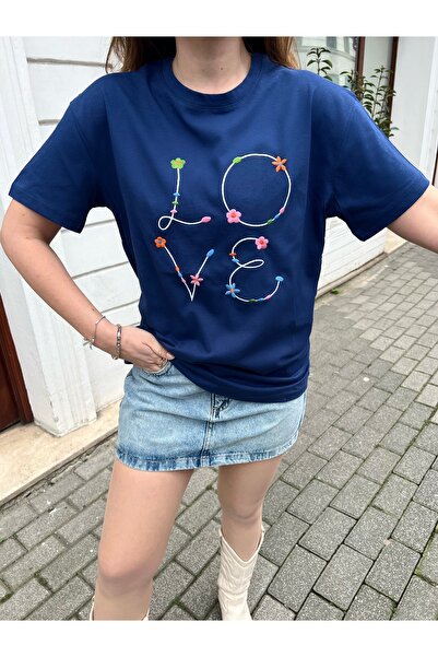 Bianco Lucci Love Embroidered Women's Combed Cotton T-shirt -60211004