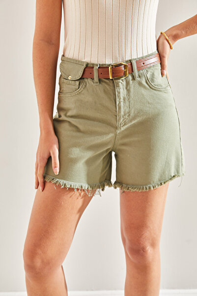 Bianco Lucci Dámské plátěné džínové šortky Gabardine - s páskem