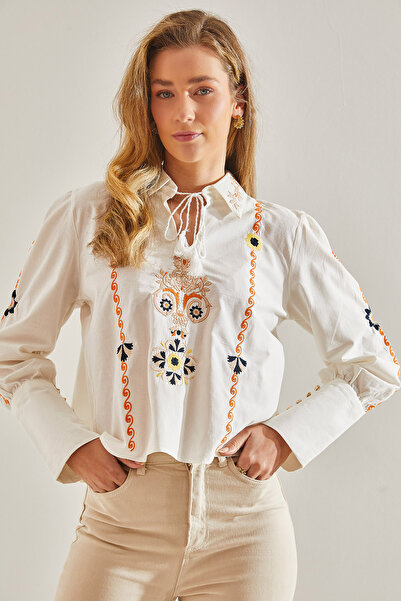 Bianco Lucci Modest Leinenbluse bestickt - Damen60181046