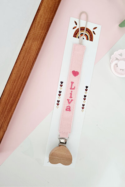BABYHANDLOVE İsimli Ahşap Klipsli Pembe Emzik Askısı