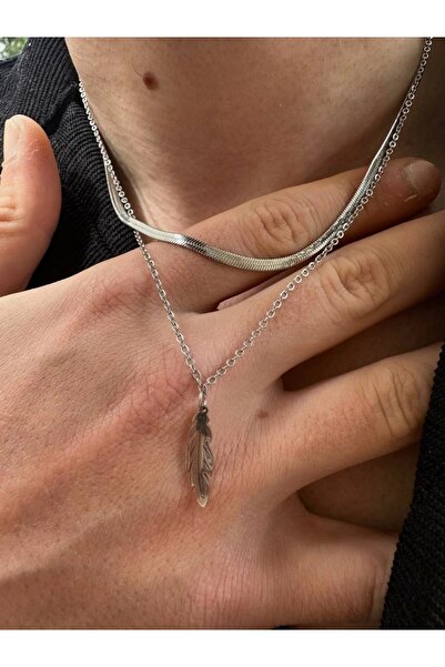 Arvens قلادة على شكل ورقة شجر بسلسلتين فضية للرجال من الفولاذ المقاوم للصدأ ل...
