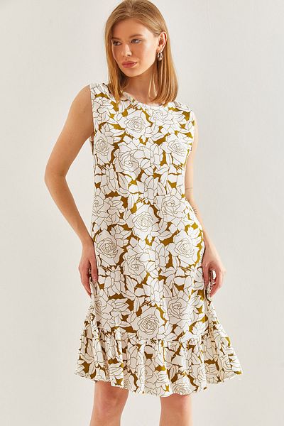 Bianco Lucci Women's Viscose Dress with Ruffled Skirt and Floral Pattern -60211018