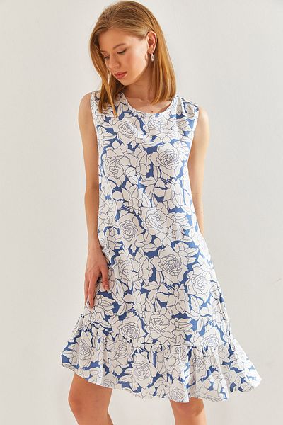 Bianco Lucci Women's Viscose Dress with Ruffled Skirt and Floral Pattern -60211018