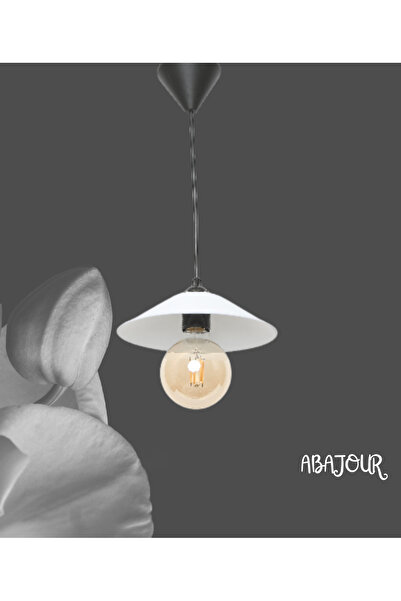 ABAJOUR Tekli Rustik Tasarım Şapkalı Avize SİYAH-BEYAZ