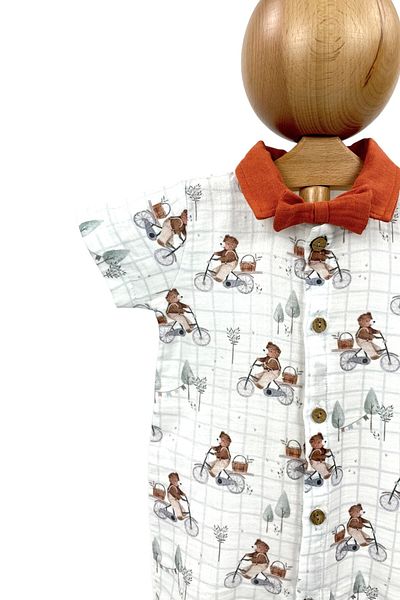 Pivami Baby Boy Barbatöz Muslin Jumpsuit with Bow Tie