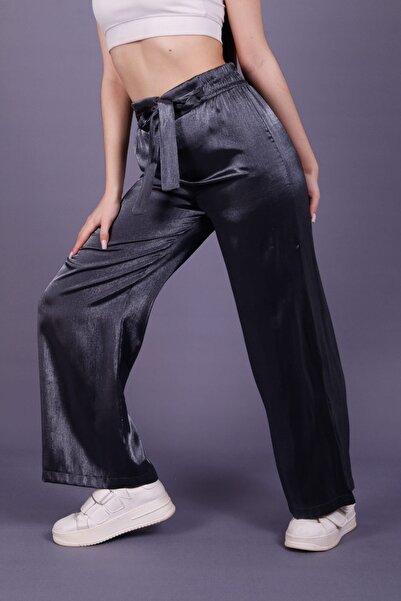 Ded COLLECTION Women's Shiny Satin Wide Leg Trousers
