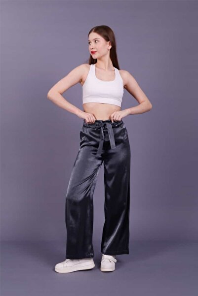 Ded COLLECTION Women's Shiny Satin Wide Leg Trousers