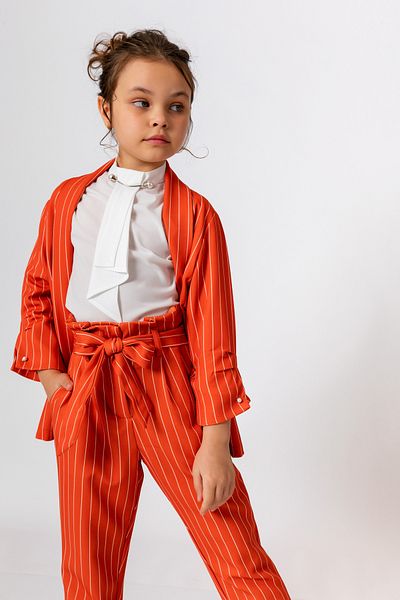 incity Girl's Open Front Striped 3/4 Sleeve Blazer