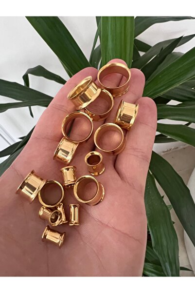 Karınca Piercing Tek Parça Altın Rengi Paslanmaz Cerrahi Çelik Tünel Piercing Gold Ear Flesh Tunnel