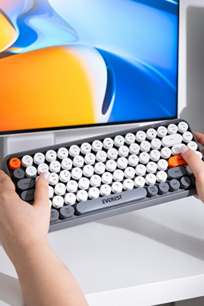 Everest KB-89 CITRUS Gri Wireless 2.4G + Bluetooth Çoklu Cihaz Bağlantılı Kablosuz Mini Q Klavye
