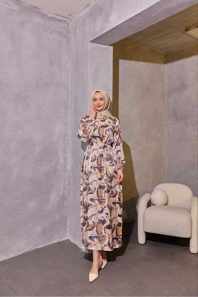 Nessia Shiny Mixed Woven Hijab Dress Fashion P302015