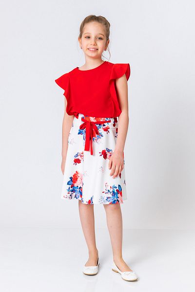 incity Girl's Belted Floral Patterned Skirt