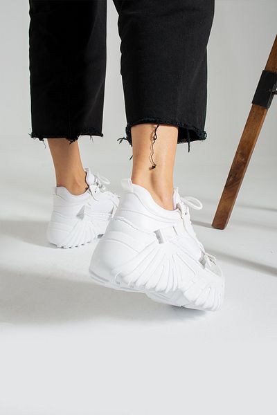 İnan Ayakkabı Pantofi de damă albi cu talpă înaltă - Pantofi sport (ÎNĂLȚIMIE TĂLPII 9 CM)