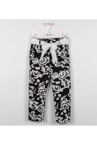 incity Girl's Ribbon Belted Floral Straight Leg Trousers