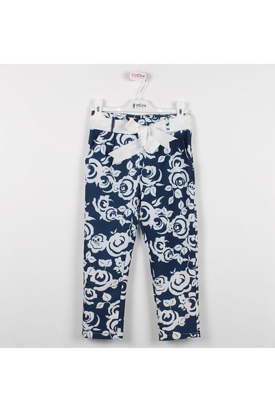 incity Girl's Ribbon Belted Floral Straight Leg Trousers