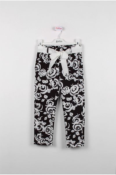 incity Girl's Ribbon Belted Floral Straight Leg Trousers