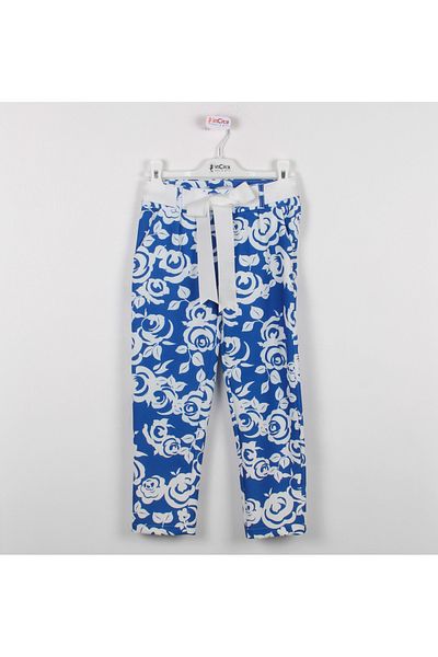 incity Girl's Ribbon Belted Floral Straight Leg Trousers