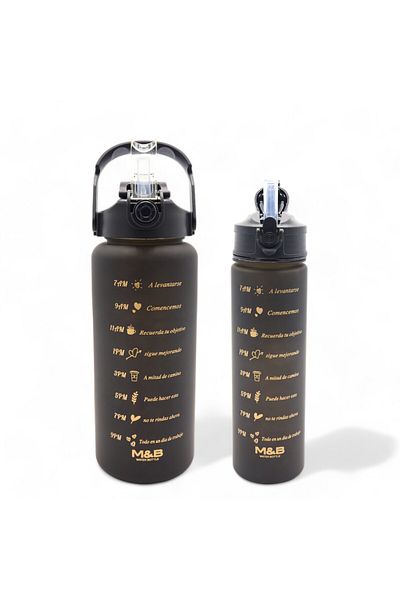 M&B WATER BOTTLE Set of 2 Motivational Water Bottles - Daily and Outdoor Sports Water Bottle, Straw Drinker 2000-900 ml