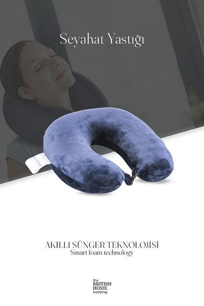 Britishome Bedding Visco Travel Pillow Orthopedic Professional Sleeping Pillow Postoperative Pillow Navy Blue Travel