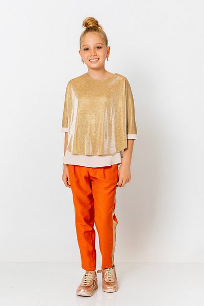 incity Girl's Elastic Waist Glitter Striped Straight Leg Trousers