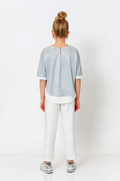 incity Girl's Elastic Waist Glitter Striped Straight Leg Trousers