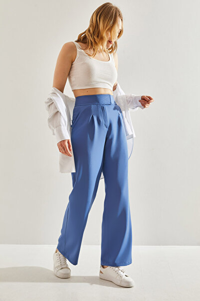 Bianco Lucci High Waist Velcro Palazzo Women's Trousers - Double Fabric60221010