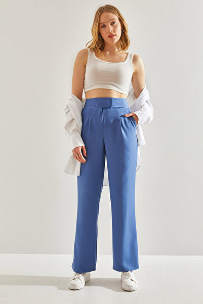 Bianco Lucci High Waist Velcro Palazzo Women's Trousers - Double Fabric60221010