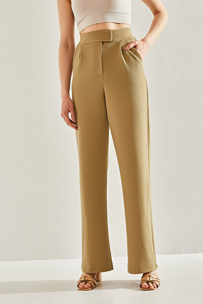 Bianco Lucci Ψηλόμεση Lycra Γυναικείο Παντελόνι Palazzo - Velcro60221007