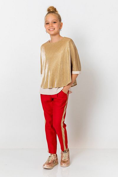 incity Girl's Elastic Waist Glitter Striped Straight Leg Trousers