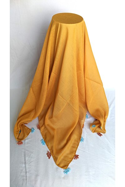 Bircan Hediyelik تطريز إبرة النرجس بلون الخردل - وشاح غطاء الرأس وقماش الصلاة