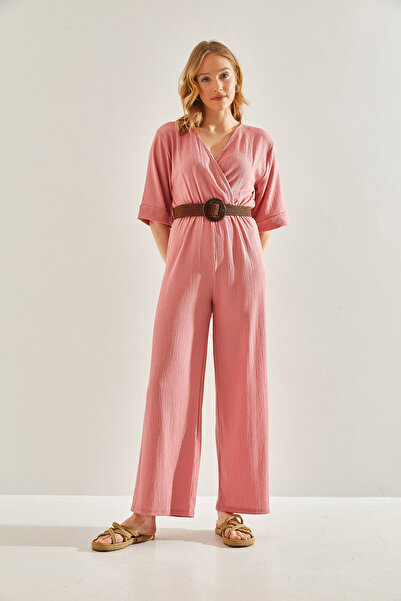 Bianco Lucci Double Breasted Collar Belted Women's Jumpsuit -60221027