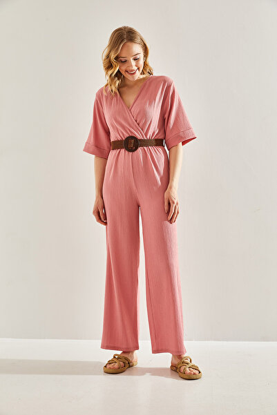 Bianco Lucci Double Breasted Collar Belted Women's Jumpsuit -60221027