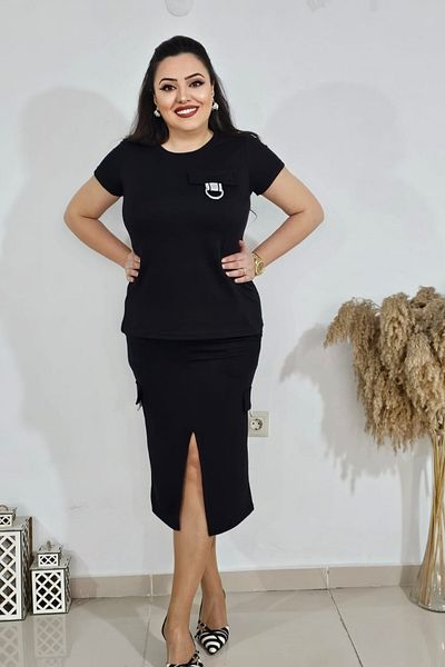 sinemisxxl طقم تنورة وبلوزة من الليكرا بخيوط مزدوجة
