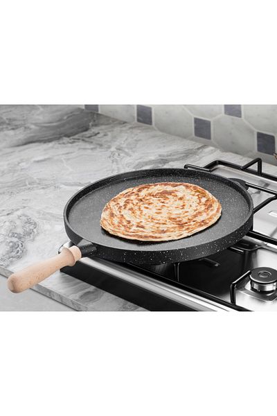 VİLİNZE Granite Cast Double Sided Pan - Wooden Handle, Q35 Cm