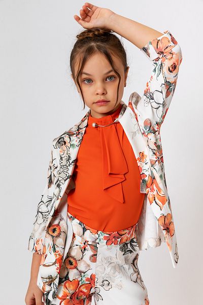 incity Girls Open Front Floral Patterned 3/4 Sleeve Blazer Jacket