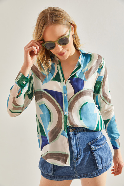 Bianco Lucci Сатенена дамска риза - цифров модел, модел 60231008