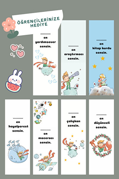 sumicorn Set de 7 semne de carte pentru Micul Prinț - Cadou pentru elev, cadou de motivație săptămânal și lunar