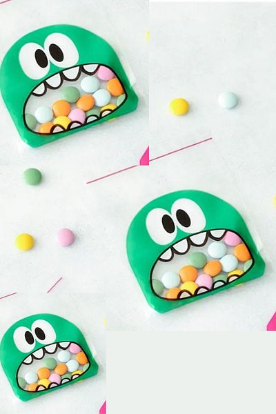 Emtory Home 25 Pieces Green Color Monster Taped Gelatin - Bonibon Package - Gift Package 10x15cm
