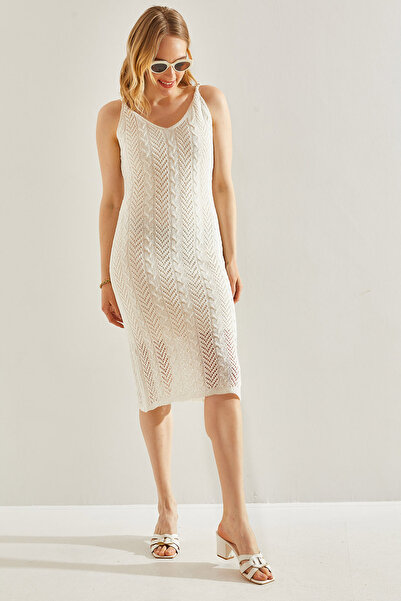 Bianco Lucci Openwork Patterned Women's Knitwear Dress - Lined, Model No:20246082