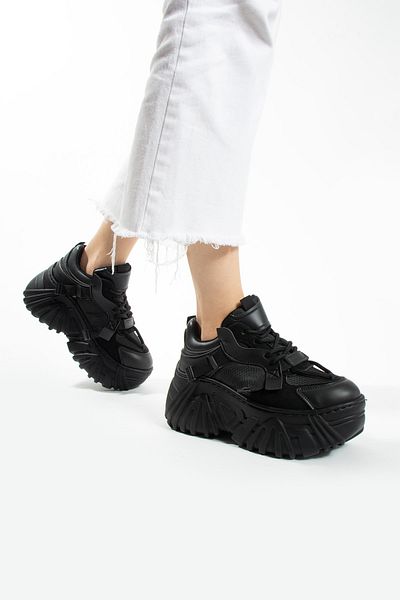 İnan Ayakkabı Pantofi negri cu talpă înaltă pentru damă - Pantofi sport (ÎNĂLȚIMIE TĂLPII 9 CM)