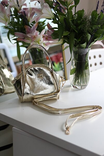 Moom Bag Women's Gold Double Handle Shoulder Bag with Strap