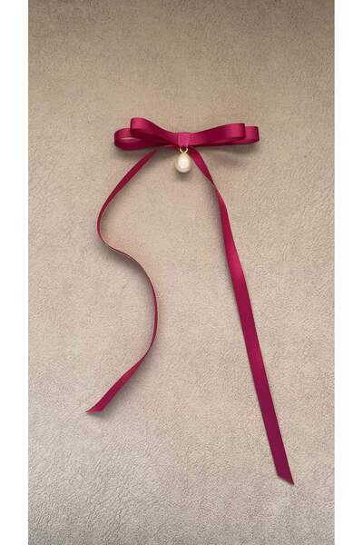 Bride Glim Pearl Bow Long Grogen Ribbon Automatic Buckle