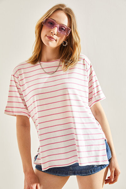 Bianco Lucci Γυναικείο T-Shirt με ριγέ λαιμό Crew -60241003