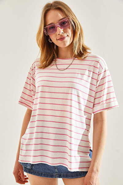 Bianco Lucci Γυναικείο T-Shirt με ριγέ λαιμό Crew -60241003